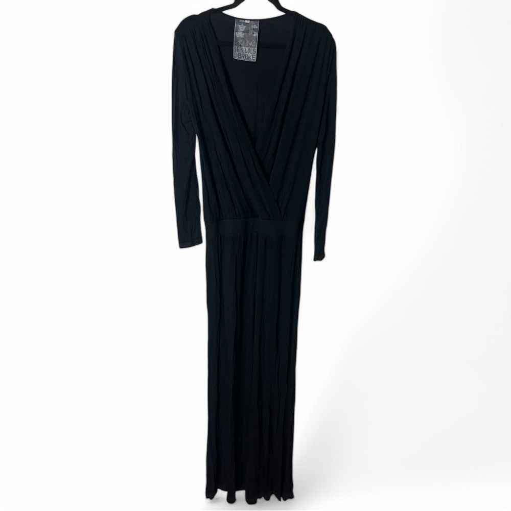 Young Fabulous & Broke Womens Drape V-Neck Jumpsuit Long Sleeve Jersey Knit Sz S